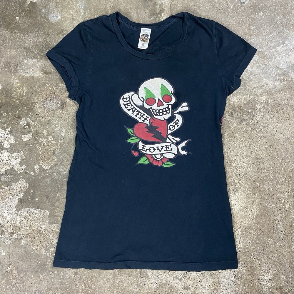 Vintage Ed Hardy T-Shirt Women's Size Small Black Christian Audigier Skull Print